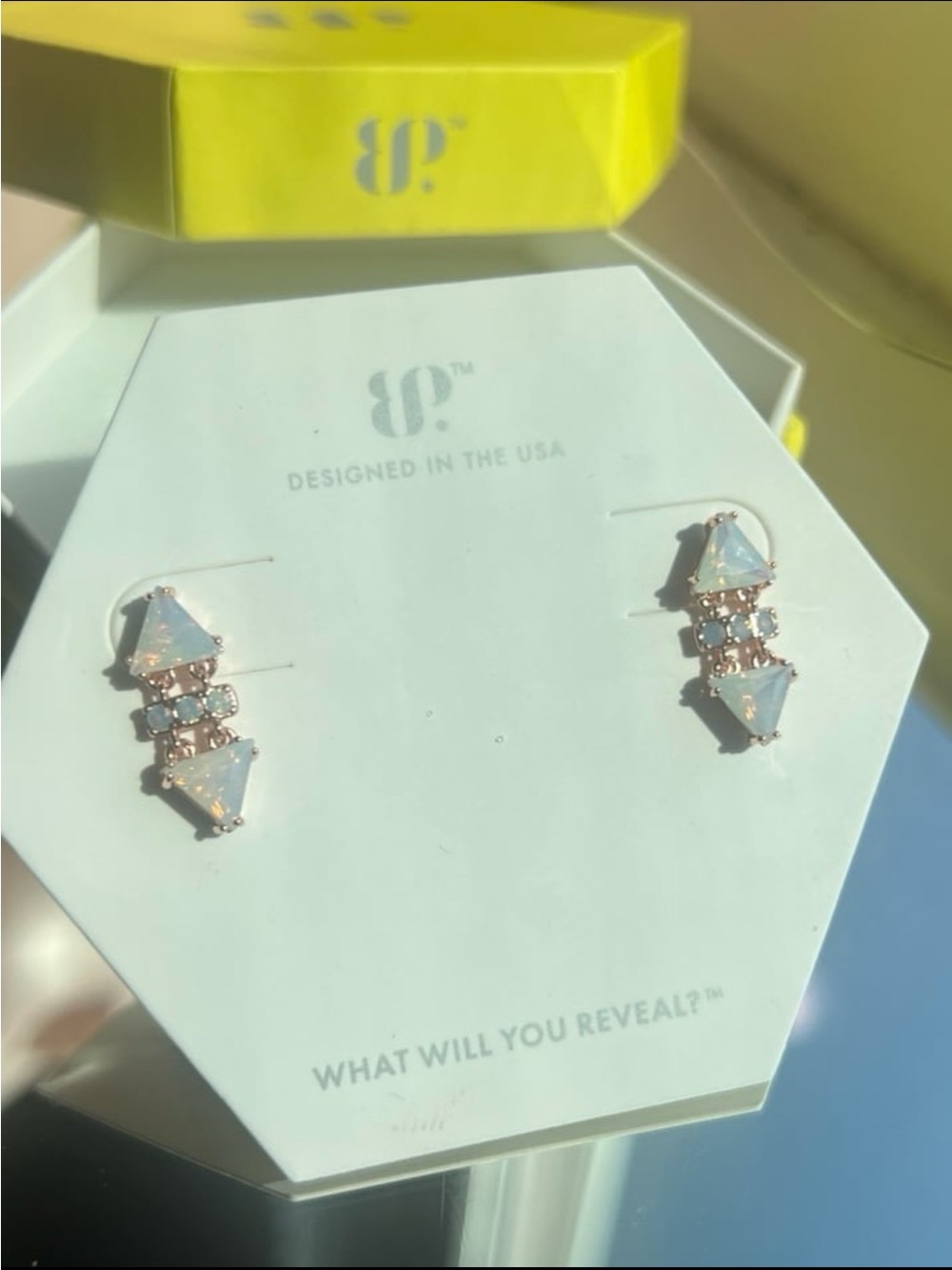 RBP 5879 dreamland Lab created white, opal rose, gold plated earrings